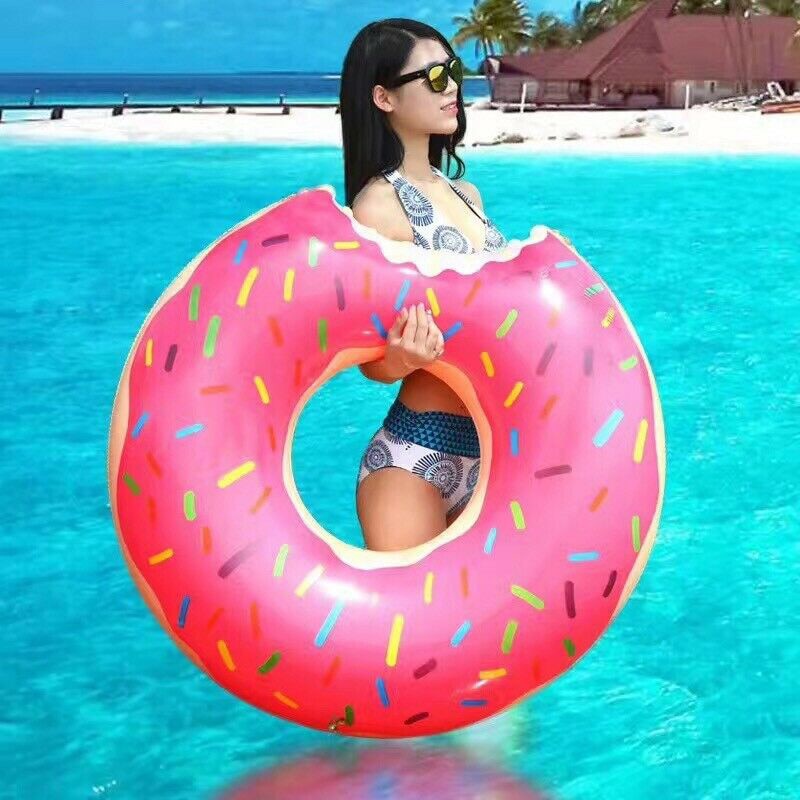 Inflatable Colorful Swimming Ring Safe Pool Float Summer Outdoor Activitives Beach Party  Cute Donut Shape Kids Swimming Circle
