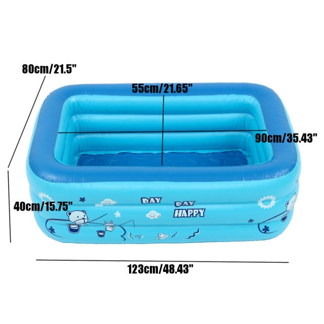 113/123CM 3 Layers Children Inflatable Pool Bathing Tub Baby Kid Home Outdoor Large Inflatable Square Swimming Pool Water Play