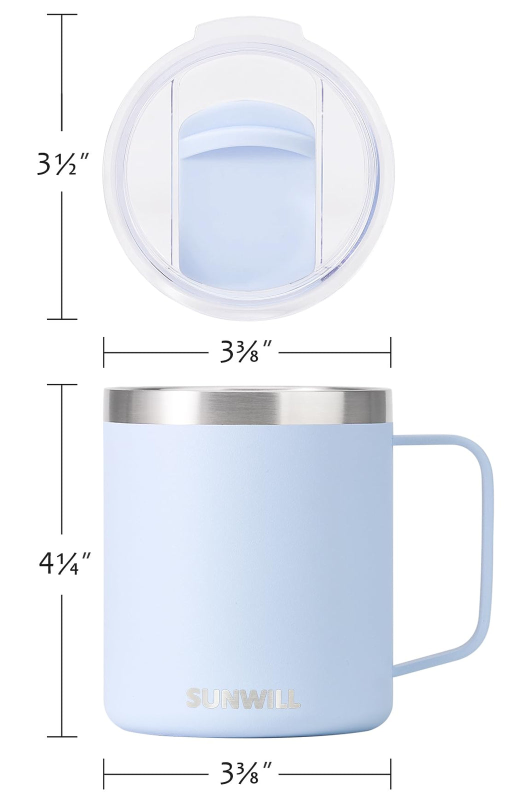 SUNWILL Travel Coffee Mug with Lid, Insulated Tumbler with Handle, 14 oz Stainless Steel Cup for Ice, Water, Tea, Powder Coated Orchid