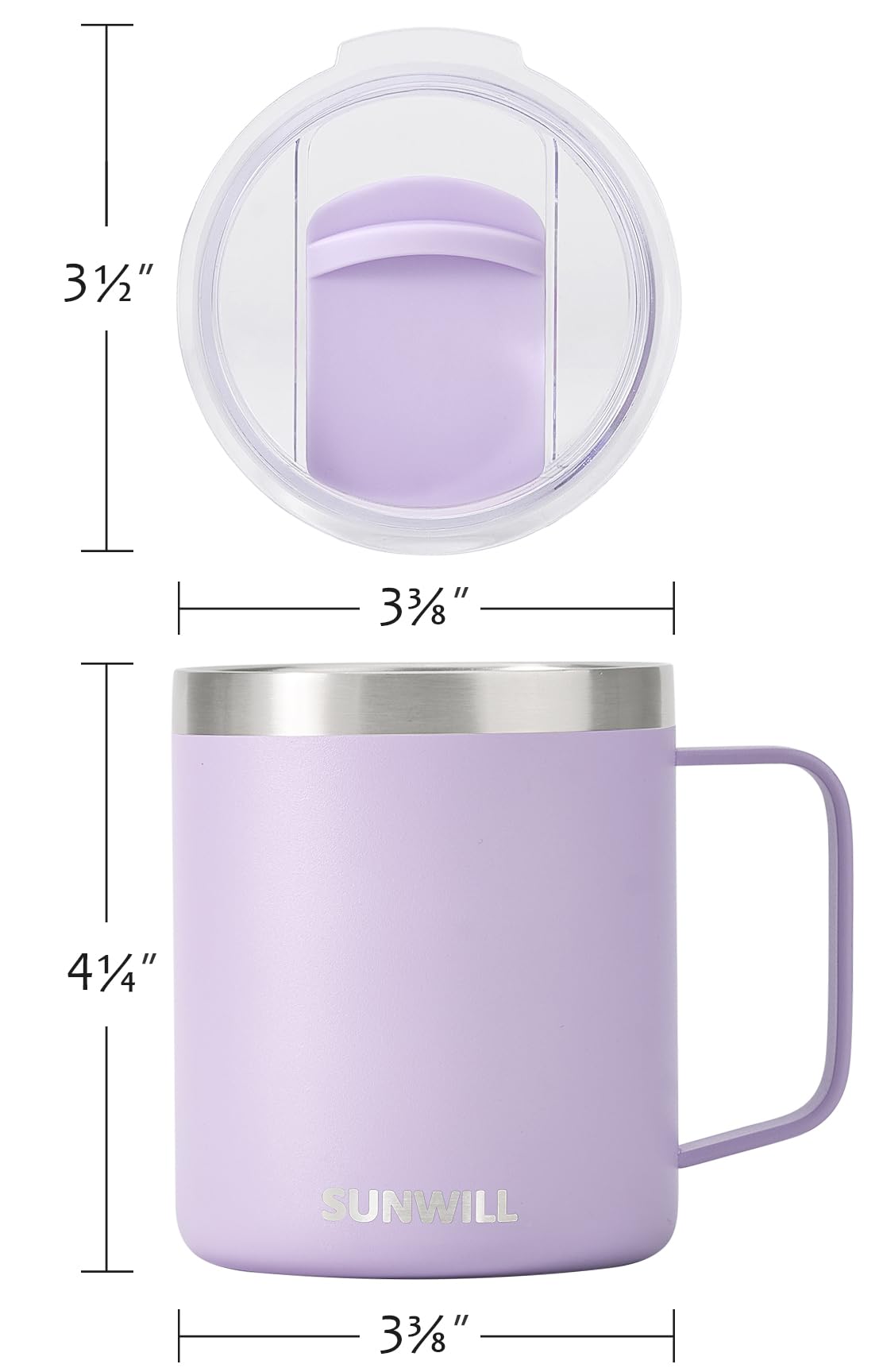SUNWILL Travel Coffee Mug with Lid, Insulated Tumbler with Handle, 14 oz Stainless Steel Cup for Ice, Water, Tea, Powder Coated Orchid