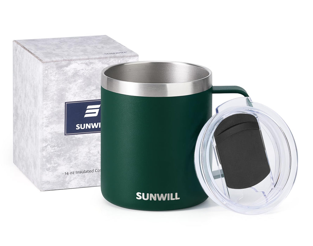 SUNWILL Travel Coffee Mug with Lid, Insulated Tumbler with Handle, 14 oz Stainless Steel Cup for Ice, Water, Tea, Powder Coated Orchid