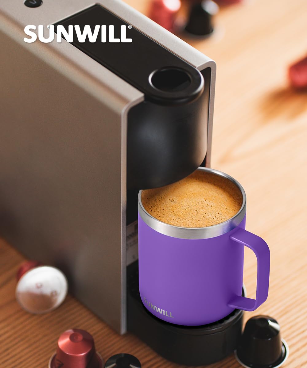 SUNWILL Travel Coffee Mug with Lid, Insulated Tumbler with Handle, 14 oz Stainless Steel Cup for Ice, Water, Tea, Powder Coated Orchid