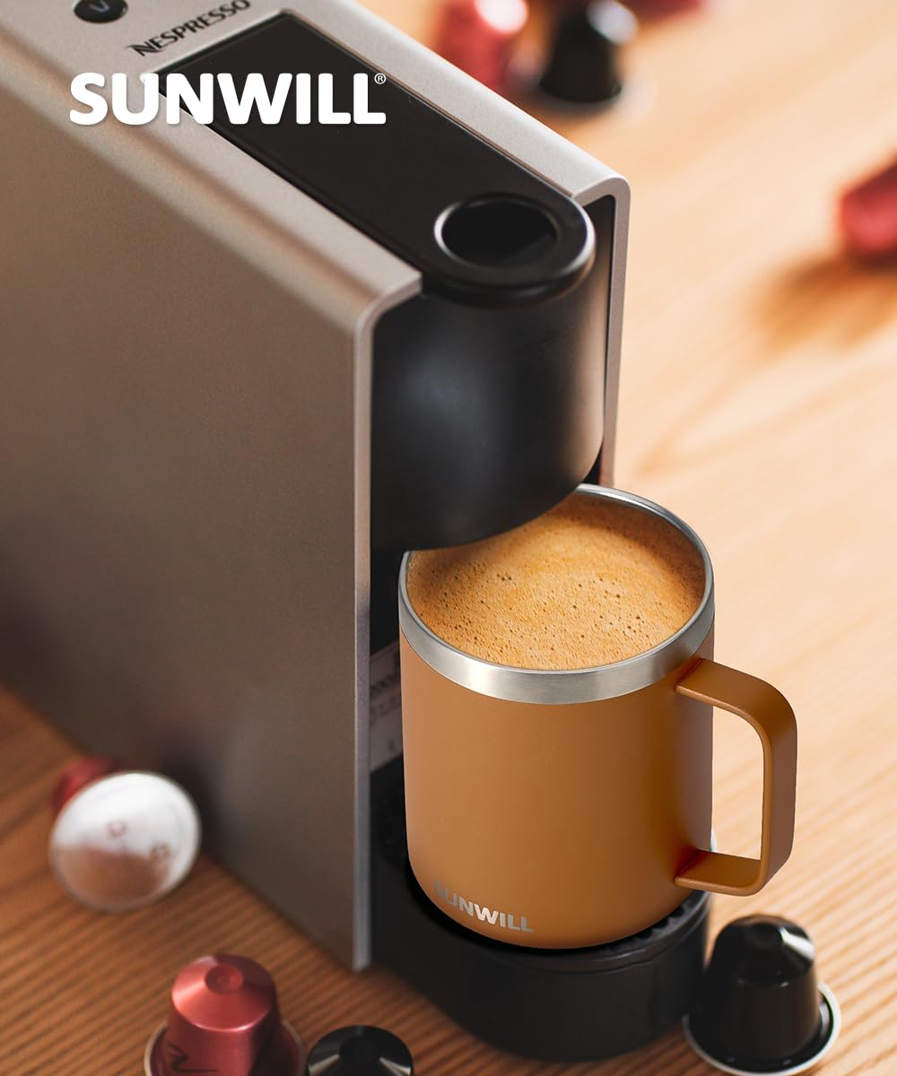 SUNWILL Travel Coffee Mug with Lid, Insulated Tumbler with Handle, 14 oz Stainless Steel Cup for Ice, Water, Tea, Powder Coated Orchid