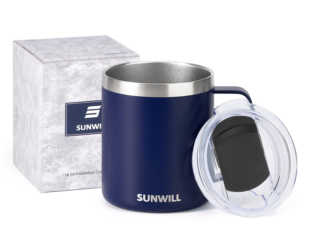 SUNWILL Travel Coffee Mug with Lid, Insulated Tumbler with Handle, 14 oz Stainless Steel Cup for Ice, Water, Tea, Powder Coated Orchid