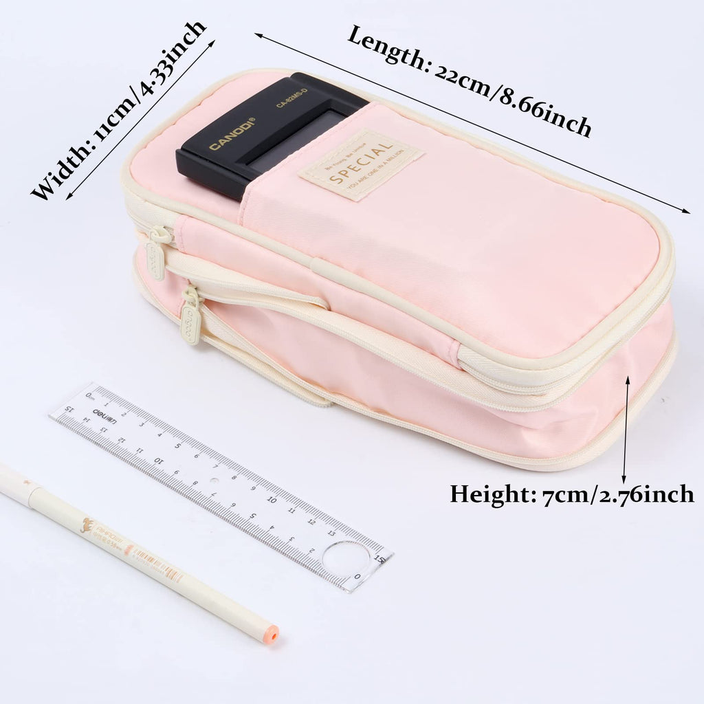 Large Capacity Pencil Case, Pencil Case for Adult, Cute Pencil Case, Pen Pencil Organizer for Stationery Supplies Marker Highlighter for Middle High School Student Kids Adult (Pink)