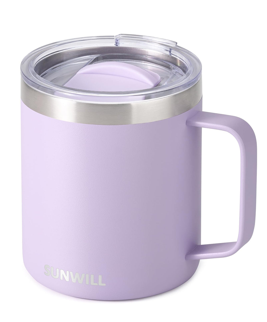 SUNWILL Travel Coffee Mug with Lid, Insulated Tumbler with Handle, 14 oz Stainless Steel Cup for Ice, Water, Tea, Powder Coated Orchid