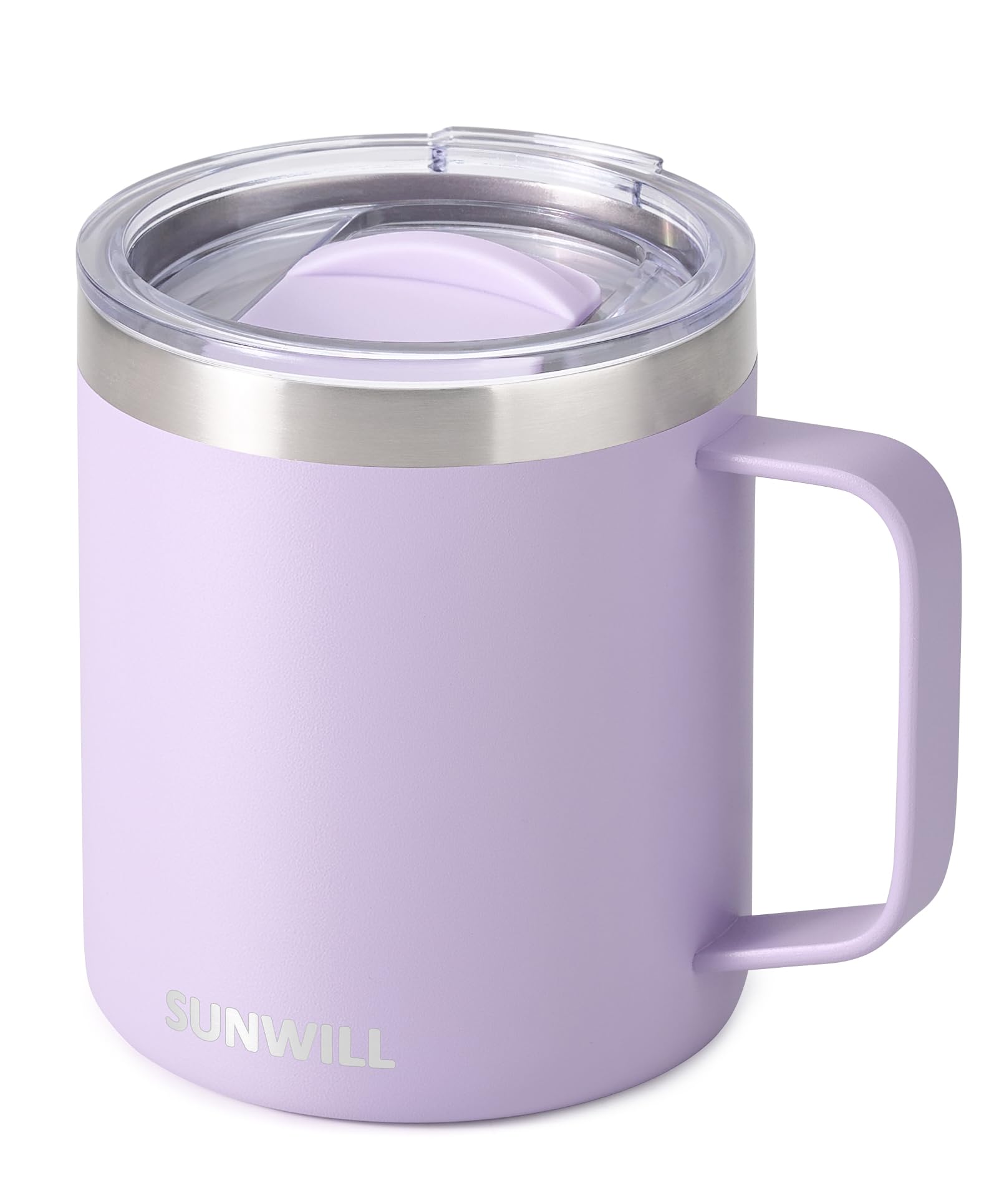 SUNWILL Travel Coffee Mug with Lid, Insulated Tumbler with Handle, 14 oz Stainless Steel Cup for Ice, Water, Tea, Powder Coated Orchid