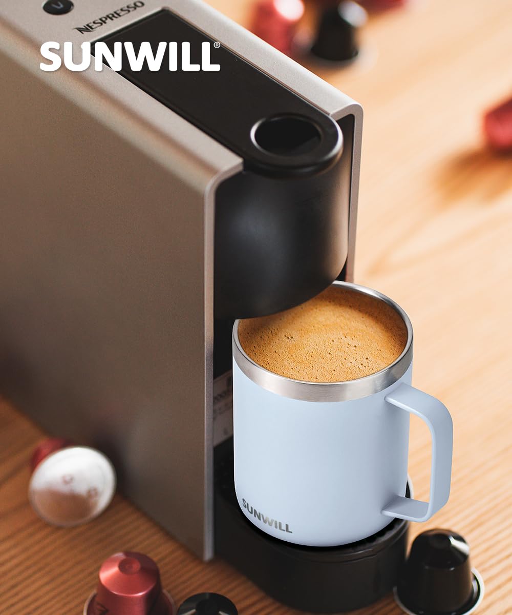 SUNWILL Travel Coffee Mug with Lid, Insulated Tumbler with Handle, 14 oz Stainless Steel Cup for Ice, Water, Tea, Powder Coated Orchid