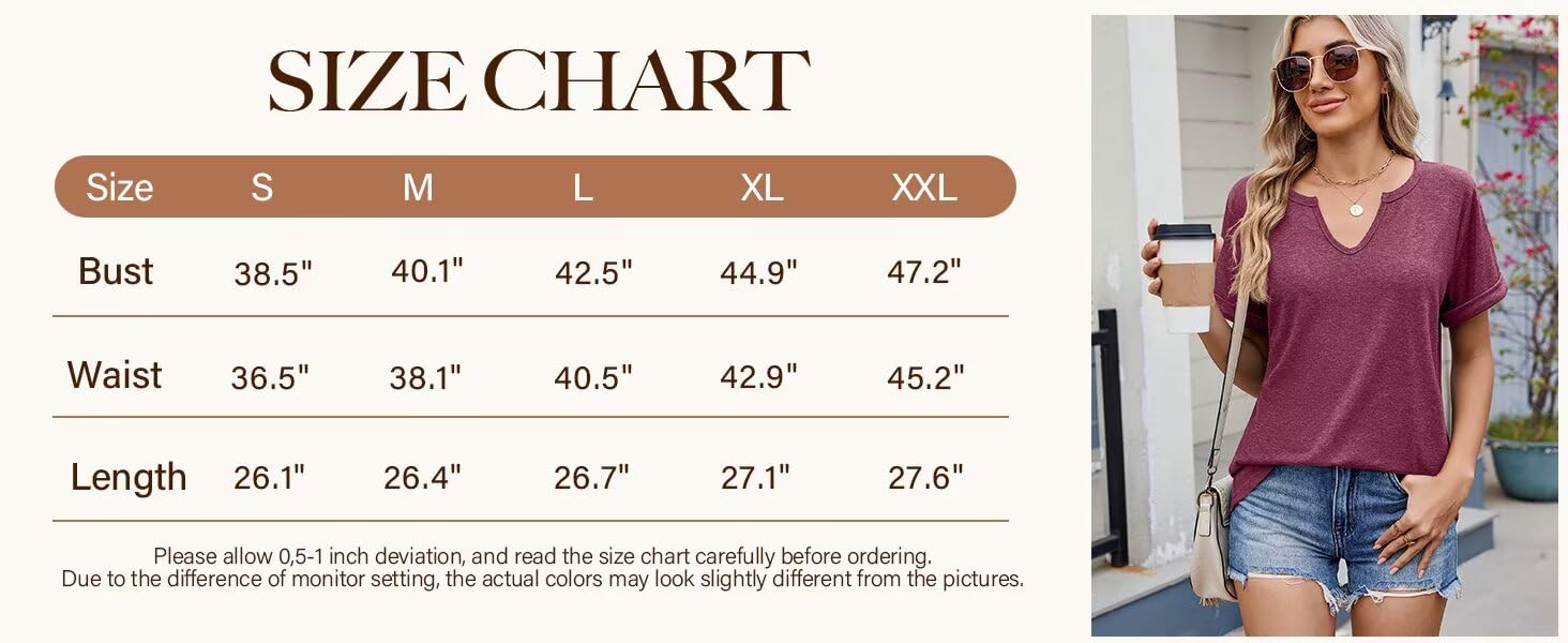 WELINCO T-Shirts d'été à Manches Courtes Pour Femmes, Chemises décontractées et douces, t-Shirts basiques Wine Red X-Large
