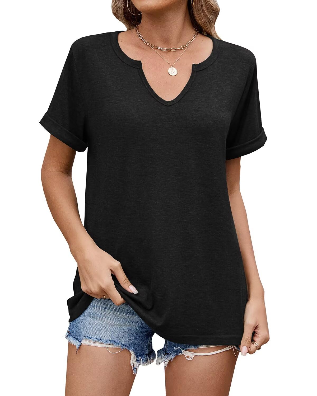 WELINCO T-Shirts d'été à Manches Courtes Pour Femmes, Chemises décontractées et douces, t-Shirts basiques Wine Red X-Large