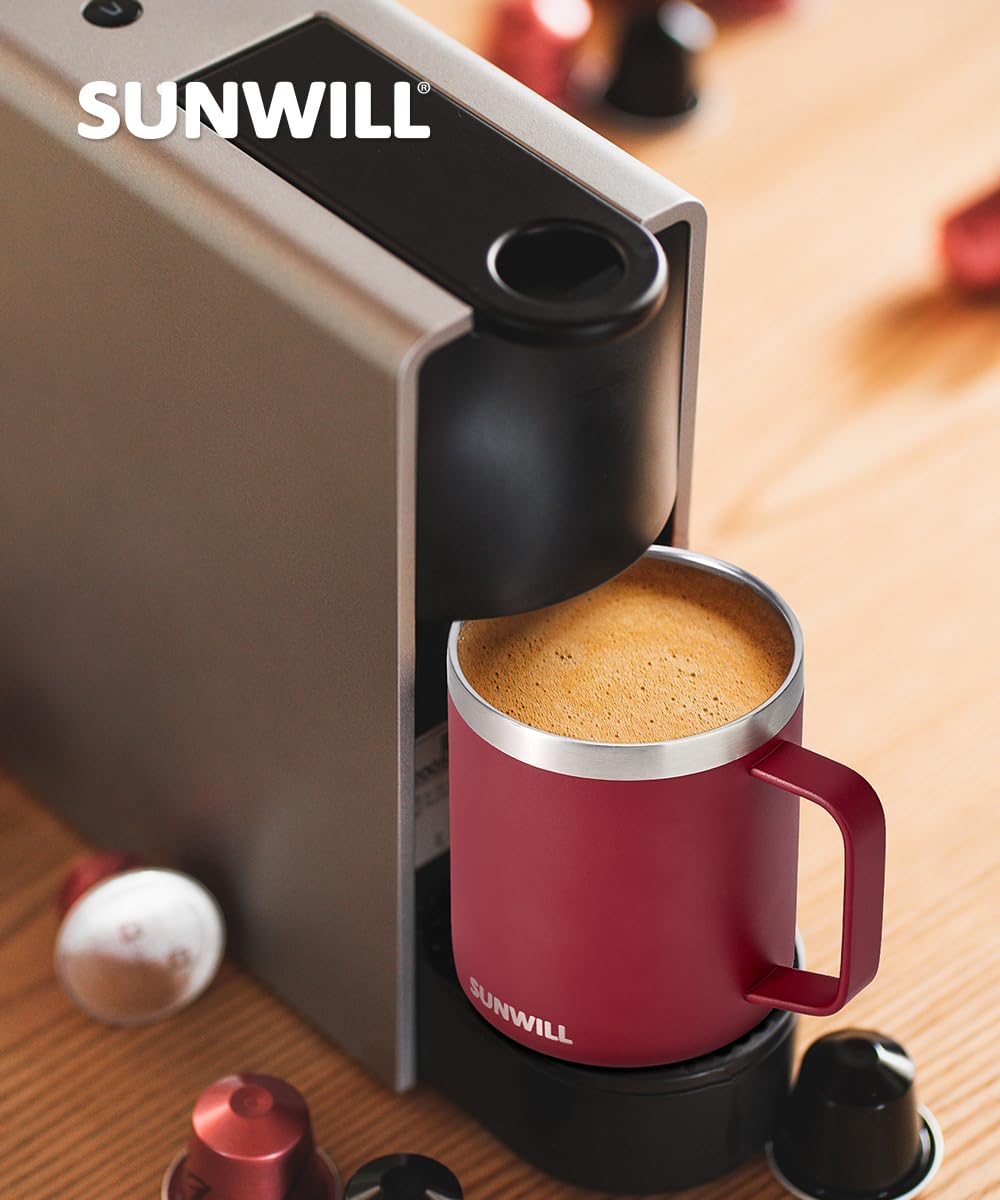 SUNWILL Travel Coffee Mug with Lid, Insulated Tumbler with Handle, 14 oz Stainless Steel Cup for Ice, Water, Tea, Powder Coated Orchid