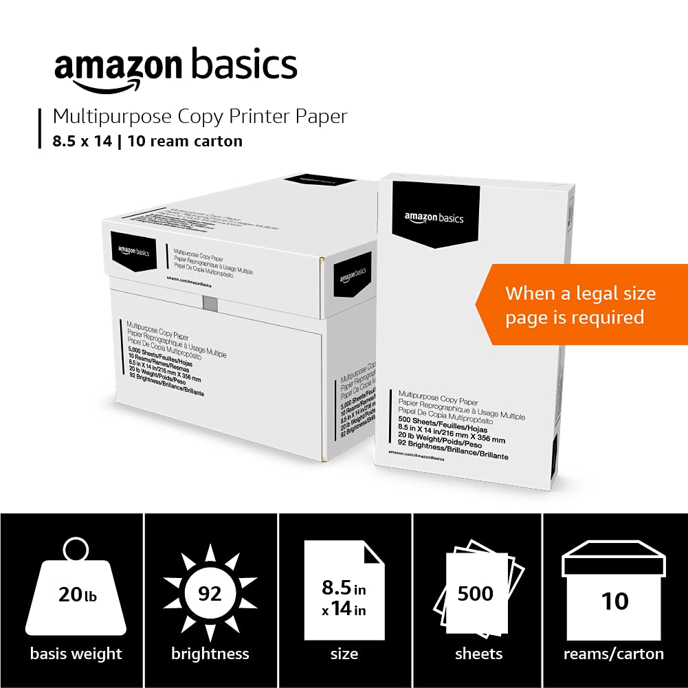 Amazon Basics Multipurpose Copy Printer Paper, 21.6 x 27.9cm, 9.07kg, 1 Ream, (500 Sheets), 92 Bright, White
