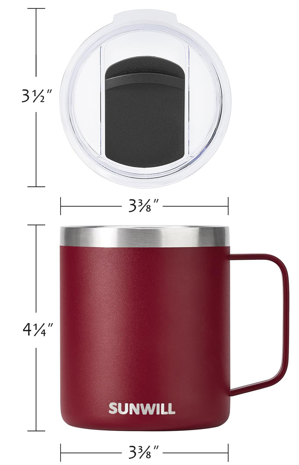 SUNWILL Travel Coffee Mug with Lid, Insulated Tumbler with Handle, 14 oz Stainless Steel Cup for Ice, Water, Tea, Powder Coated Orchid
