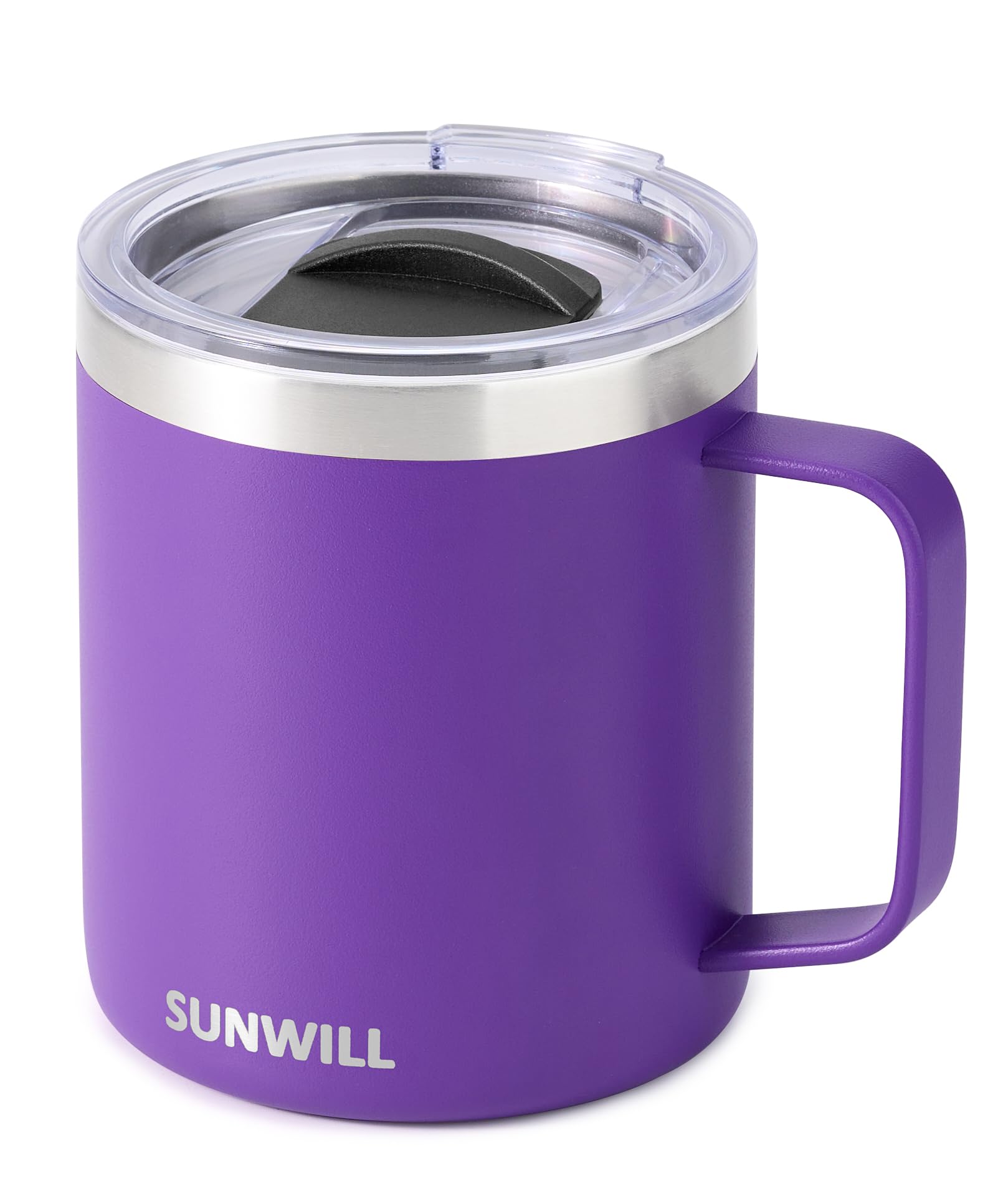 SUNWILL Travel Coffee Mug with Lid, Insulated Tumbler with Handle, 14 oz Stainless Steel Cup for Ice, Water, Tea, Powder Coated Orchid