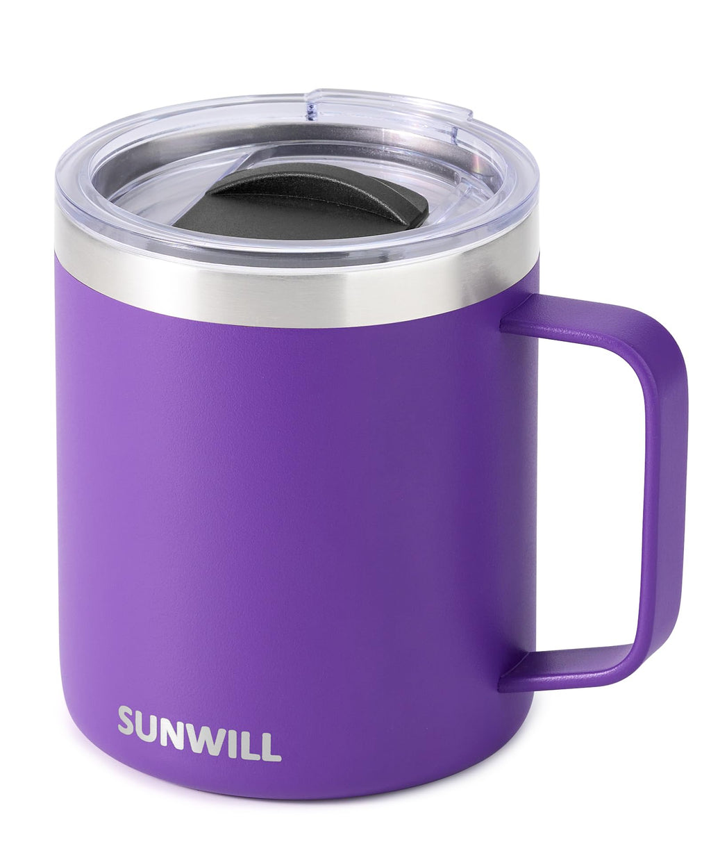 SUNWILL Travel Coffee Mug with Lid, Insulated Tumbler with Handle, 14 oz Stainless Steel Cup for Ice, Water, Tea, Powder Coated Orchid