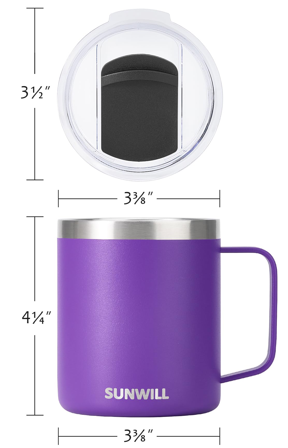 SUNWILL Travel Coffee Mug with Lid, Insulated Tumbler with Handle, 14 oz Stainless Steel Cup for Ice, Water, Tea, Powder Coated Orchid