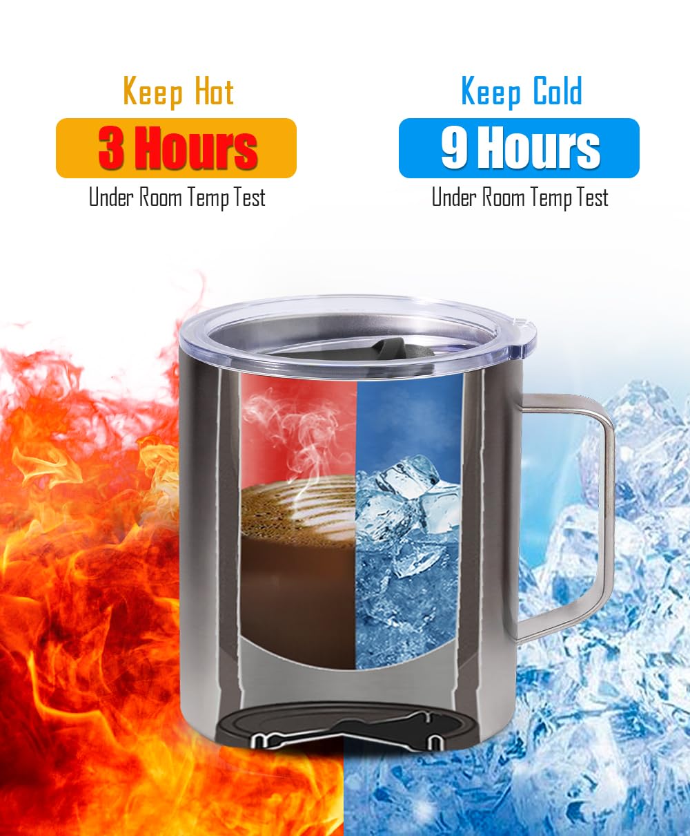 SUNWILL Travel Coffee Mug with Lid, Insulated Tumbler with Handle, 14 oz Stainless Steel Cup for Ice, Water, Tea, Powder Coated Orchid