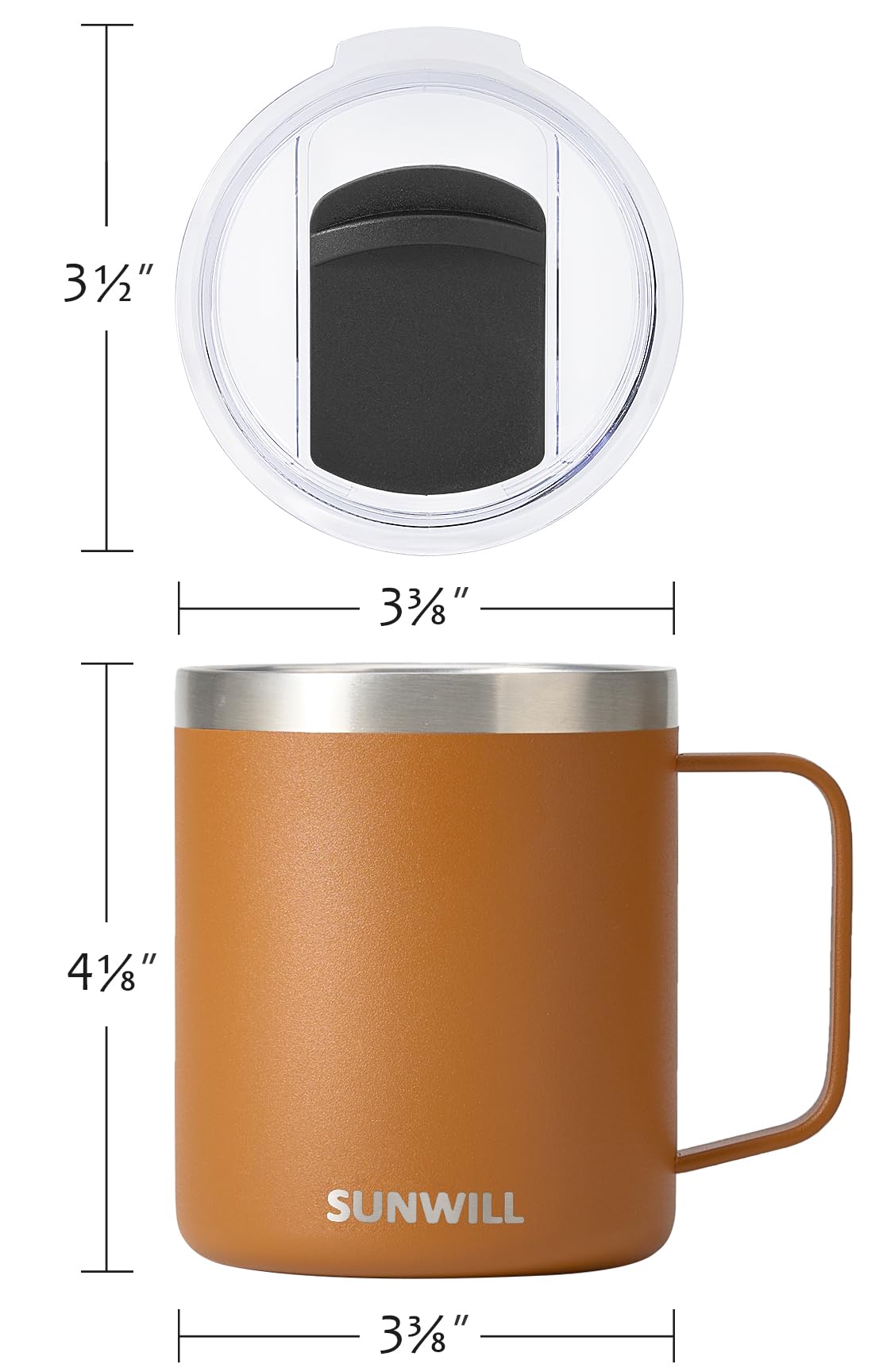 SUNWILL Travel Coffee Mug with Lid, Insulated Tumbler with Handle, 14 oz Stainless Steel Cup for Ice, Water, Tea, Powder Coated Orchid