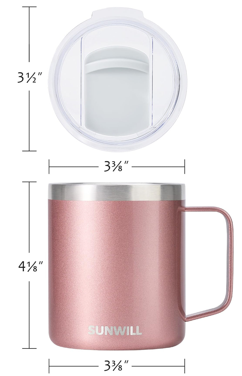 SUNWILL Travel Coffee Mug with Lid, Insulated Tumbler with Handle, 14 oz Stainless Steel Cup for Ice, Water, Tea, Powder Coated Orchid