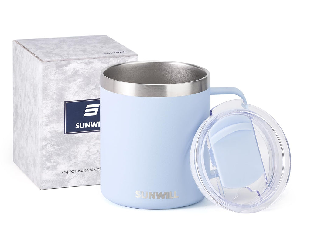 SUNWILL Travel Coffee Mug with Lid, Insulated Tumbler with Handle, 14 oz Stainless Steel Cup for Ice, Water, Tea, Powder Coated Orchid