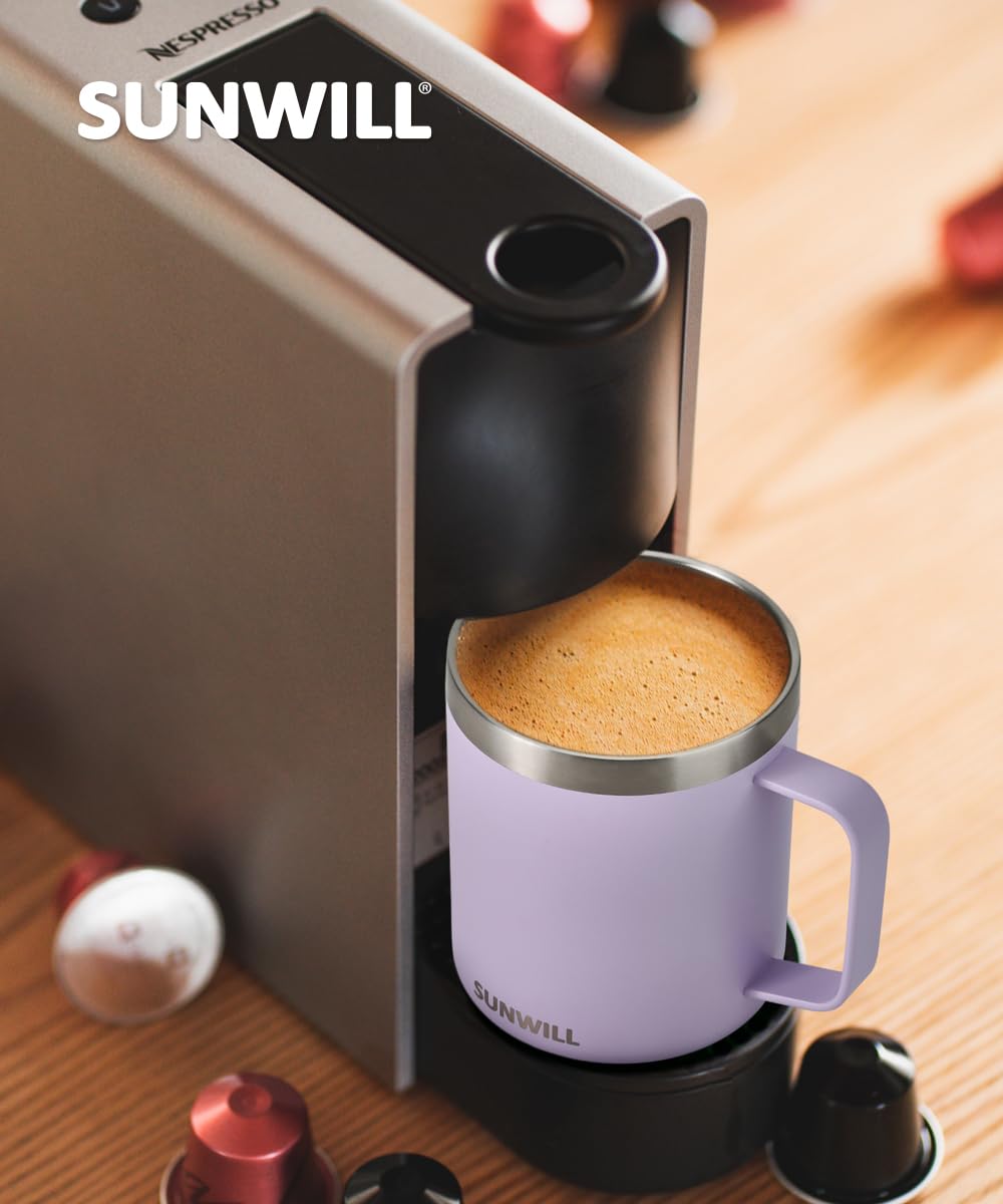 SUNWILL Travel Coffee Mug with Lid, Insulated Tumbler with Handle, 14 oz Stainless Steel Cup for Ice, Water, Tea, Powder Coated Orchid