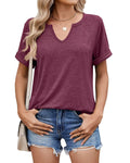 WELINCO T-Shirts d'été à Manches Courtes Pour Femmes, Chemises décontractées et douces, t-Shirts basiques Wine Red X-Large