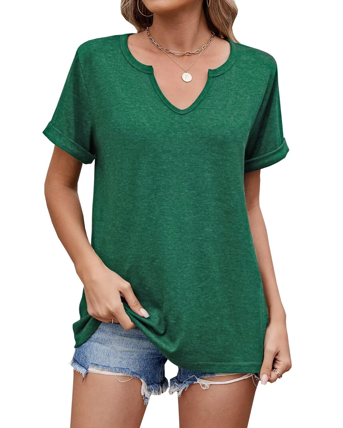 WELINCO T-Shirts d'été à Manches Courtes Pour Femmes, Chemises décontractées et douces, t-Shirts basiques Wine Red X-Large