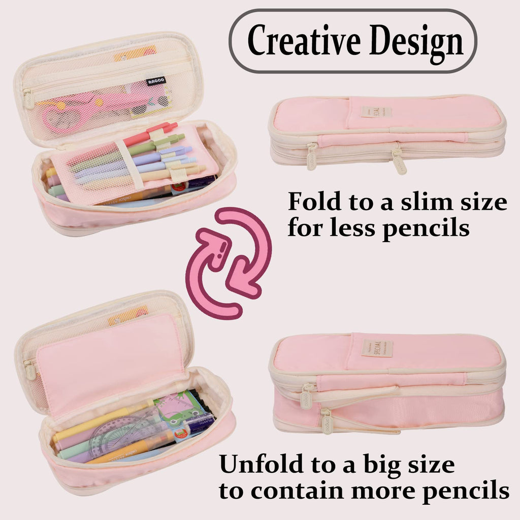 Large Capacity Pencil Case, Pencil Case for Adult, Cute Pencil Case, Pen Pencil Organizer for Stationery Supplies Marker Highlighter for Middle High School Student Kids Adult (Pink)