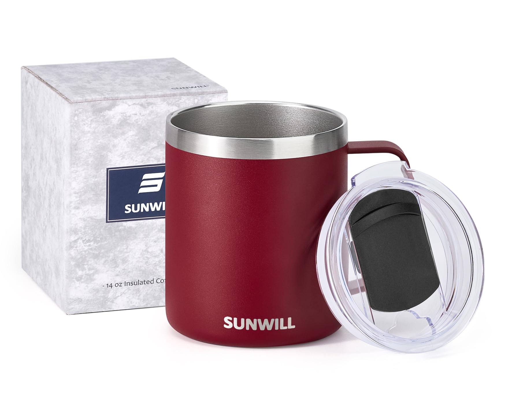 SUNWILL Travel Coffee Mug with Lid, Insulated Tumbler with Handle, 14 oz Stainless Steel Cup for Ice, Water, Tea, Powder Coated Orchid