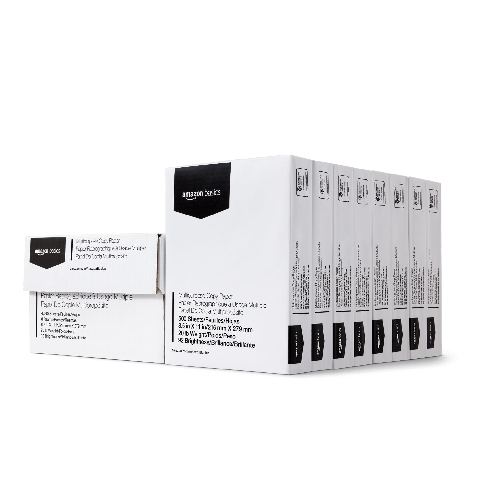 Amazon Basics Multipurpose Copy Printer Paper, 21.6 x 27.9cm, 9.07kg, 1 Ream, (500 Sheets), 92 Bright, White