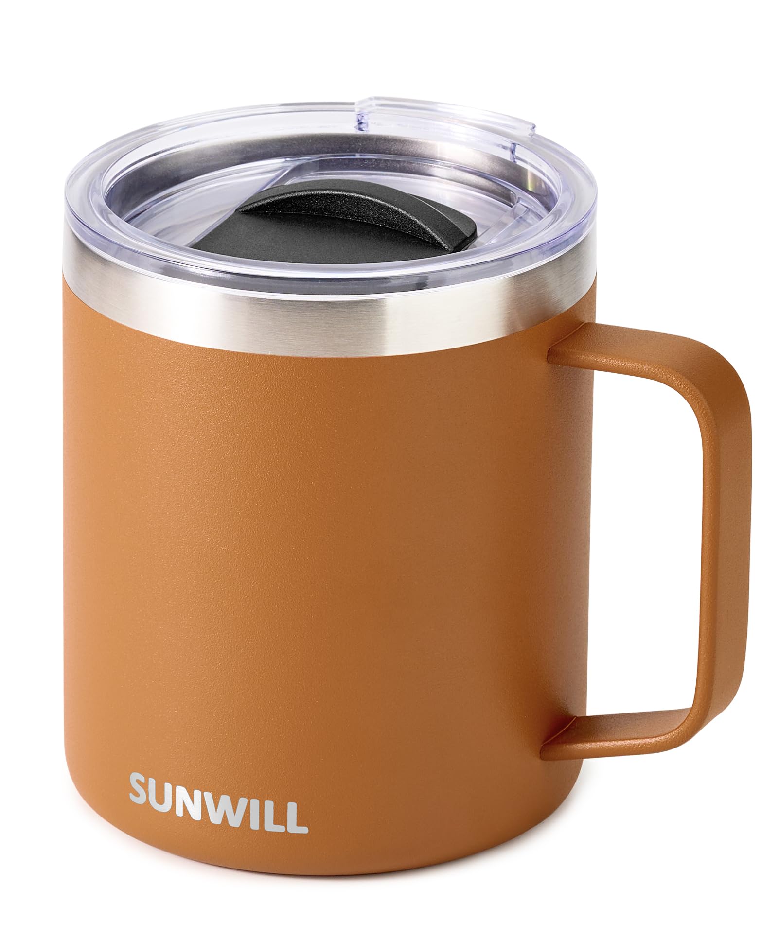 SUNWILL Travel Coffee Mug with Lid, Insulated Tumbler with Handle, 14 oz Stainless Steel Cup for Ice, Water, Tea, Powder Coated Orchid