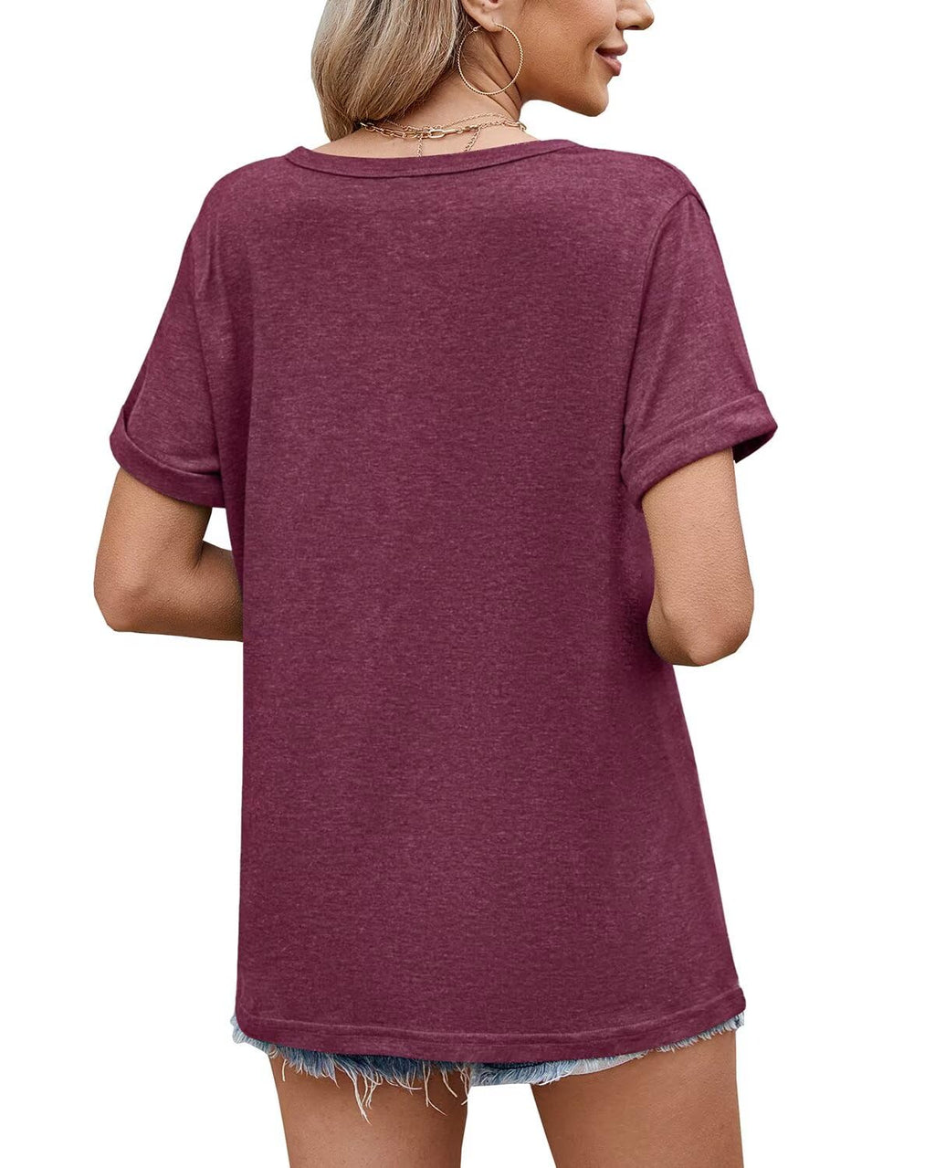 WELINCO T-Shirts d'été à Manches Courtes Pour Femmes, Chemises décontractées et douces, t-Shirts basiques Wine Red X-Large