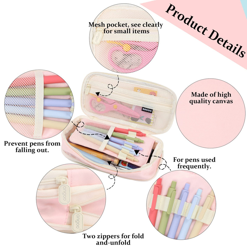 Large Capacity Pencil Case, Pencil Case for Adult, Cute Pencil Case, Pen Pencil Organizer for Stationery Supplies Marker Highlighter for Middle High School Student Kids Adult (Pink)