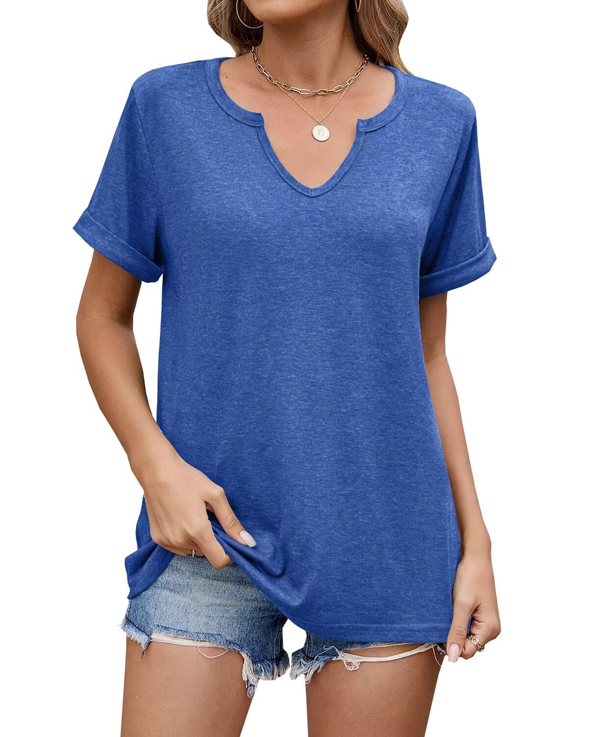 WELINCO T-Shirts d'été à Manches Courtes Pour Femmes, Chemises décontractées et douces, t-Shirts basiques Wine Red X-Large