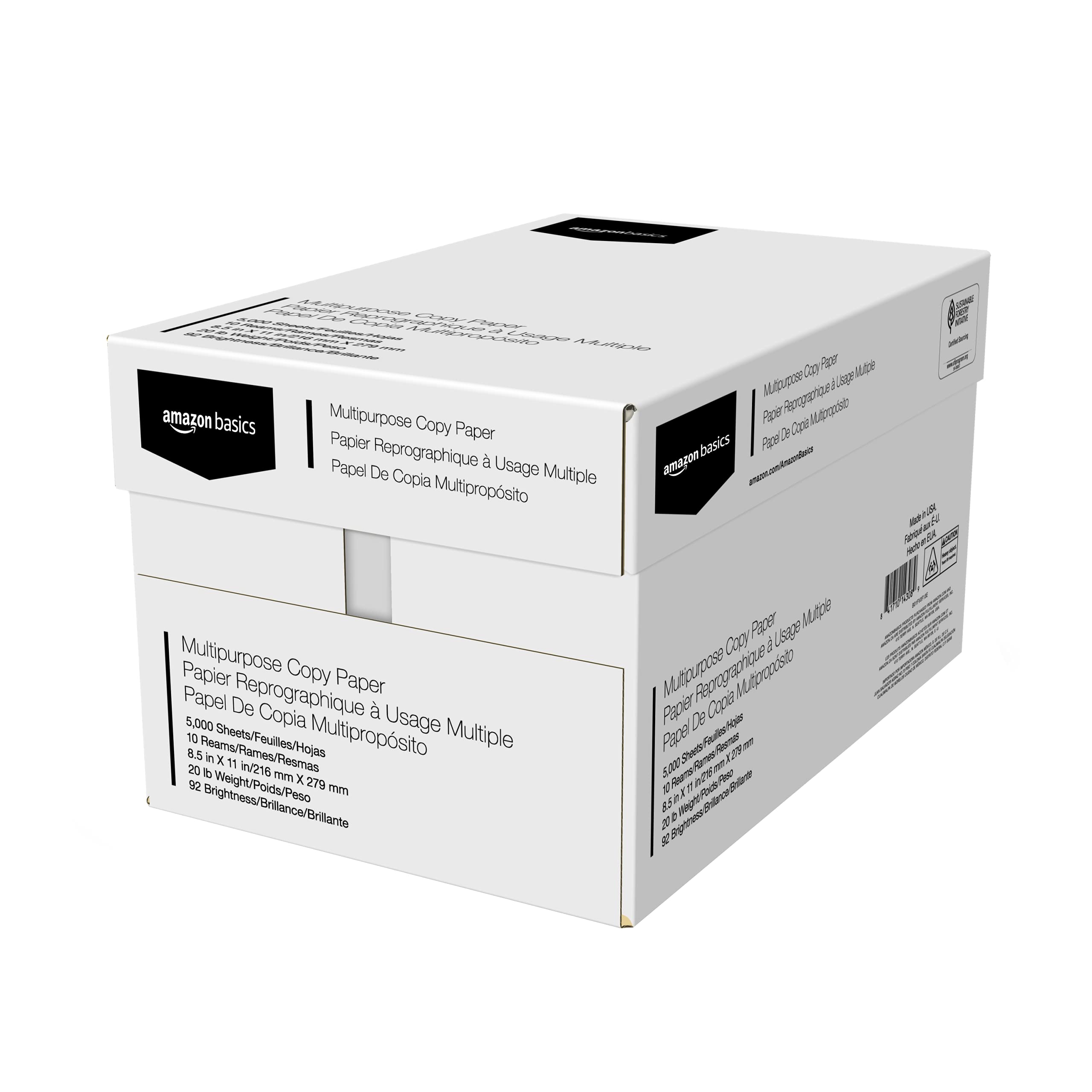 Amazon Basics Multipurpose Copy Printer Paper, 21.6 x 27.9cm, 9.07kg, 1 Ream, (500 Sheets), 92 Bright, White