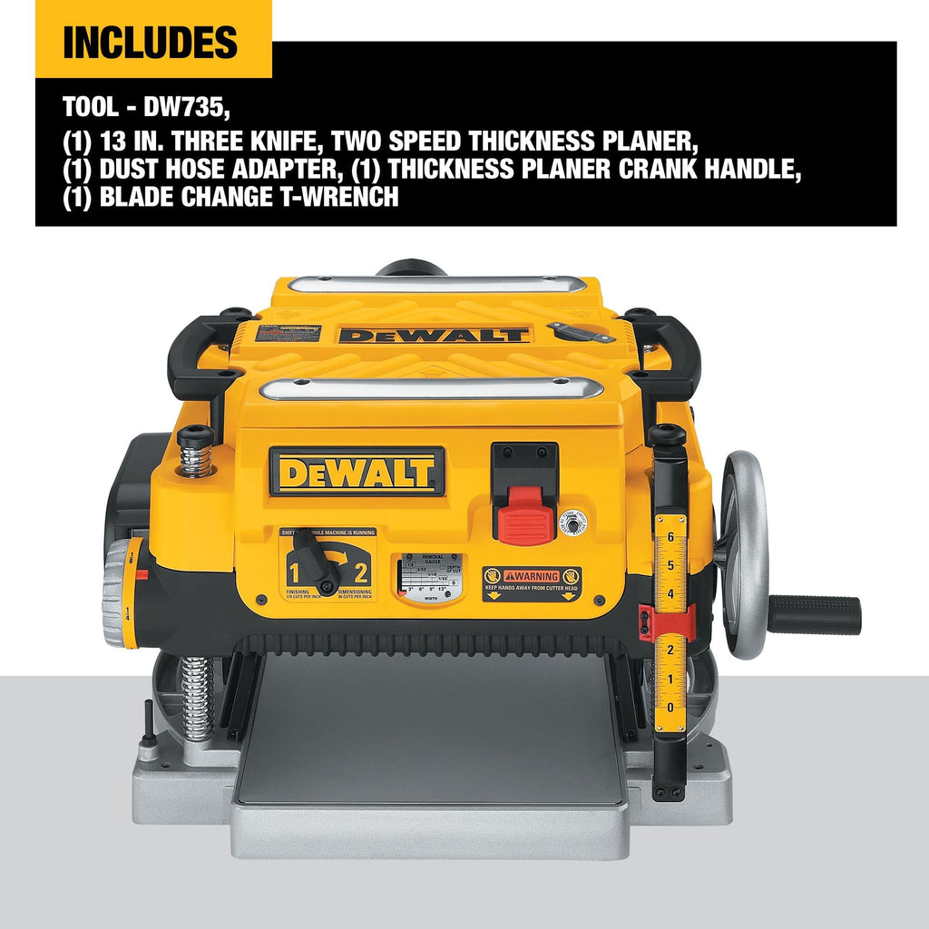 DEWALT Thickness Planer, 13-inch Wood Planer, Three Knife Two Speed, 15 Amp, 20,000 RPM Motor (DW735X)