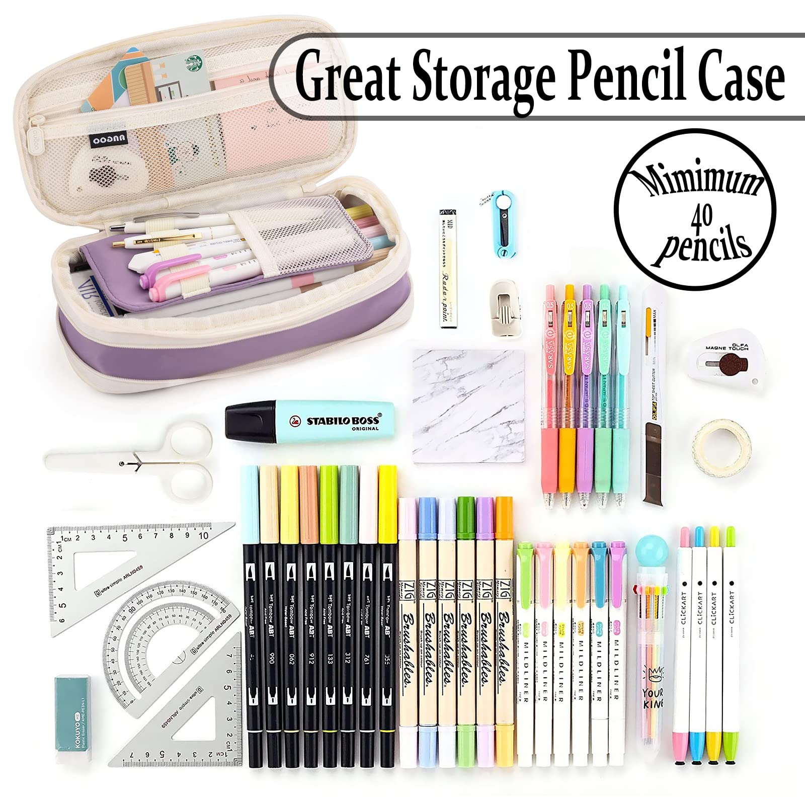 Large Capacity Pencil Case, Pencil Case for Adult, Cute Pencil Case, Pen Pencil Organizer for Stationery Supplies Marker Highlighter for Middle High School Student Kids Adult (Pink)