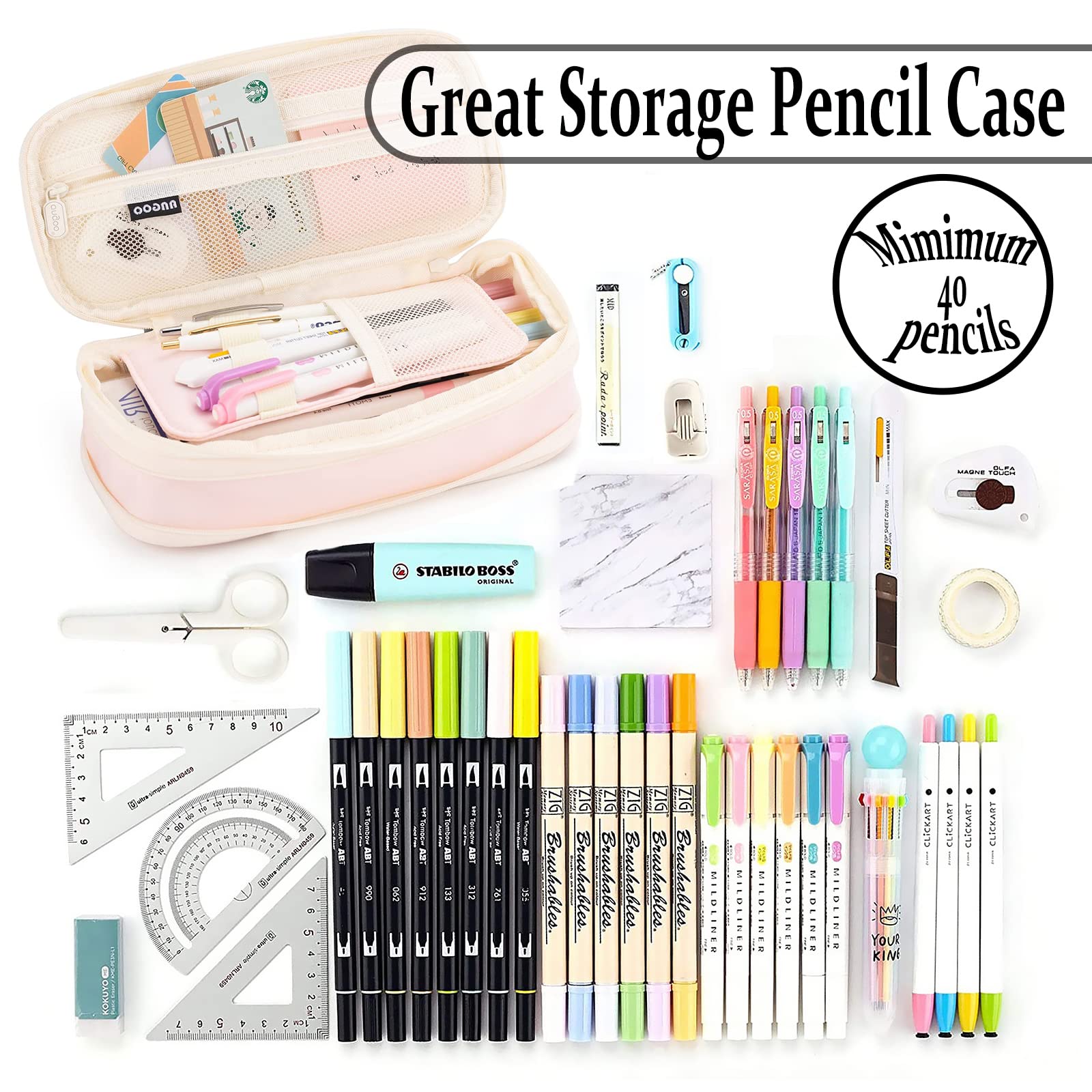 Large Capacity Pencil Case, Pencil Case for Adult, Cute Pencil Case, Pen Pencil Organizer for Stationery Supplies Marker Highlighter for Middle High School Student Kids Adult (Pink)